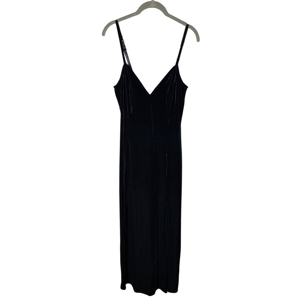 Vintage Y2k Victoria Secret Small Black Velveteen V Neck High Slit Maxi Dress